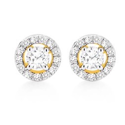 9ct Yellow Gold Diamond Halo Stud Earrings