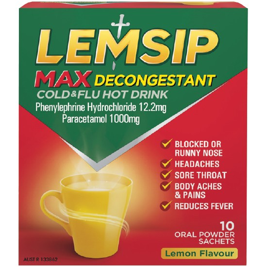 Lemsip Max Cold & Flu Hot Drink Lemon Decongestant with Paracetamol Pk 10^