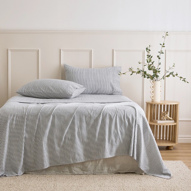 Charcoal Stripe Flannelette Sheet Set by Habitat