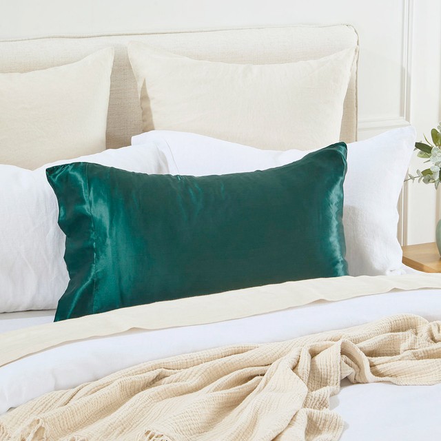 Dark Teal Mulberry Silk Plain Pillowcase by M.U.S.E.