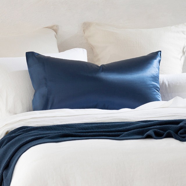 Navy Mulberry Silk Plain Pillowcase by M.U.S.E.