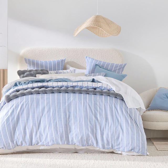 Adria Blue Reversible Stripe Quilt Cover Set by Habitat