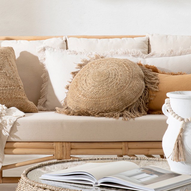 Jute Round Fringe Cushion by Habitat