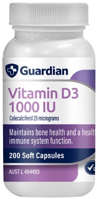 Guardian Vitamin D3 1000IU 200 Capsules