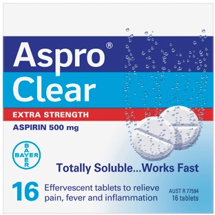 Aspro Clear Extra Strength Aspirin 500mg 16 Tablets