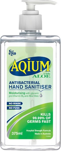 Aqium Aloe Antibacterial Hand Sanitiser Gel 375mL
