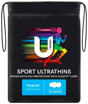 U By Kotex Sport Ultrathins Regular Pads with Wings 12 Pack