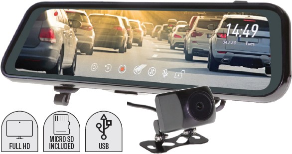 Gator 9” Clip on Rear View Mirror with Reverse Monitor & Dash Cam