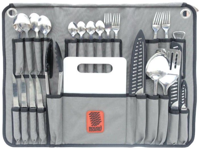 Rough Country Canvas Cutlery Roll-24 Piece Stainless Steel