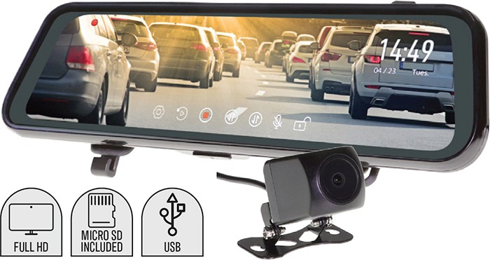 Gator 9” Clip on Rear View Mirror with Reverse Monitor & Dash Cam