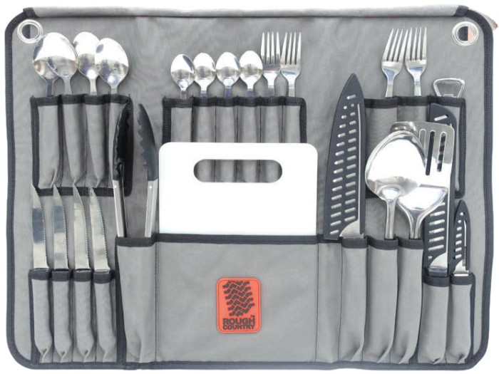Rough Country Canvas Cutlery Roll-24 Piece Stainless Steel