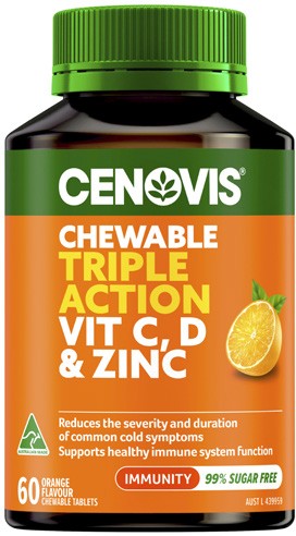 Cenovis Chewable Triple Action Vitamin C, D & Zinc Tablets 60 Pack^
