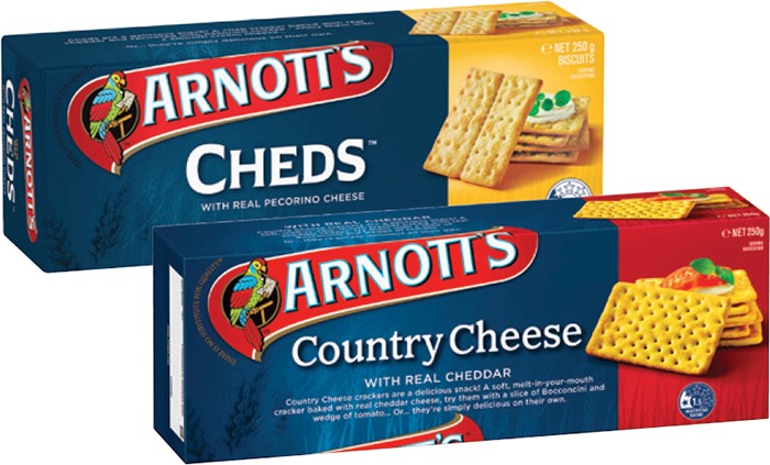 Arnott's Cheds or Country Cheese Crackers 250g