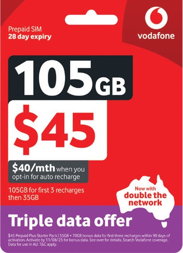 Vodafone $45 Prepaid Plus Starter Pack