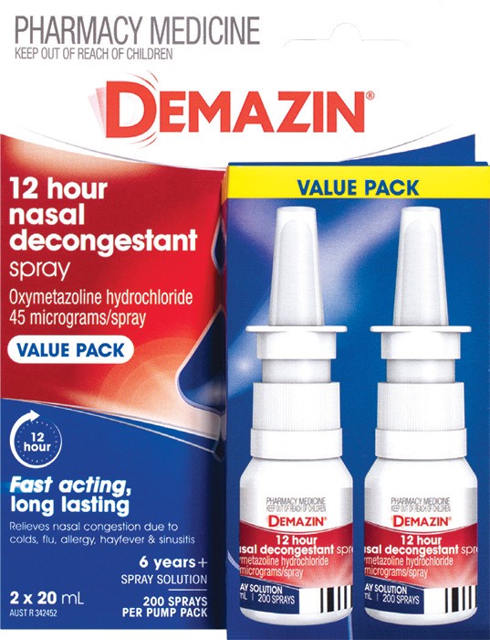 Demazin 12 Hour Nasal Decongestant Spray Value Pack 2 x 20mL*