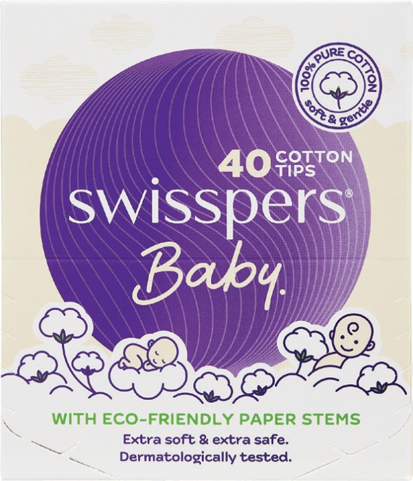 Swisspers Baby Organic Cotton Tips Paper Stems 40 Pack