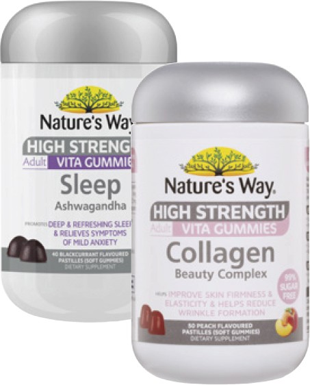 Nature's Way High Strength Adult Vita Gummies Sleep Ashwagandha 40 Pack or Collagen Beauty Complex 50 Pack