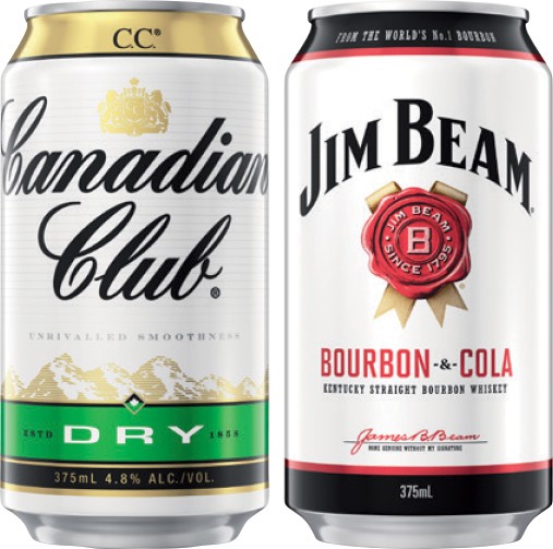 Canadian Club or Jim Beam 4.8% Varieties 10 Pack