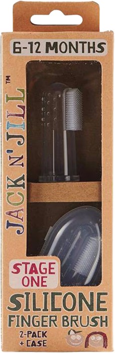 Jack n Jill Stage 1 Silicone Baby Finger Brush 2 Pack + Case