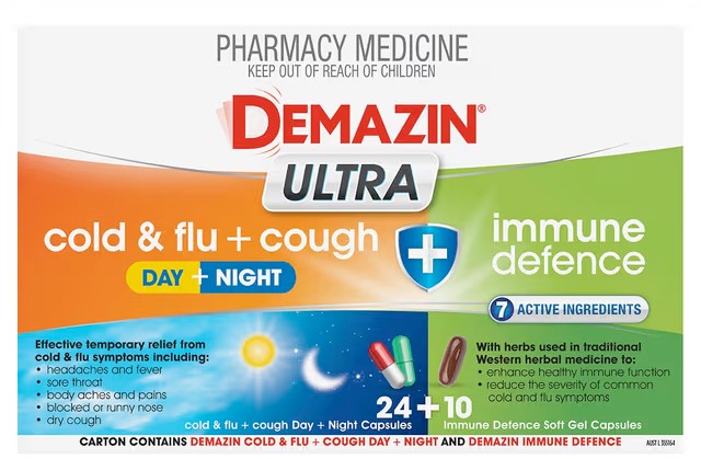 Demazin Ultra Cough Cold and Flu + Immune Defence 34 Tablets