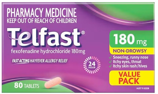 Telfast Fast Acting Hayfever Allergy Relief 180mg 80 Tablets