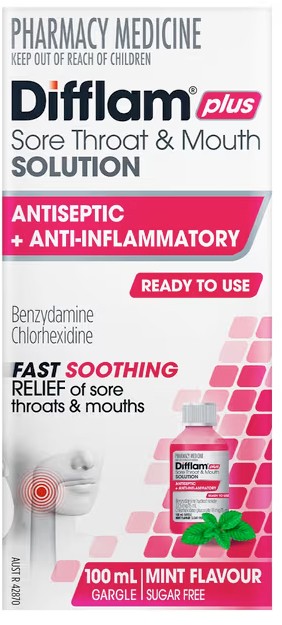 Difflam Plus Sore Throat & Mouth Solution + Antiseptic & Anti-Inflammatory 100ml