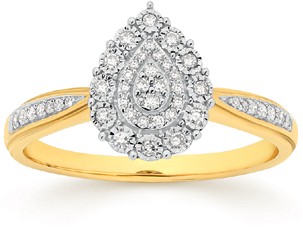 9ct Two Tone Gold Diamond Pear Ring