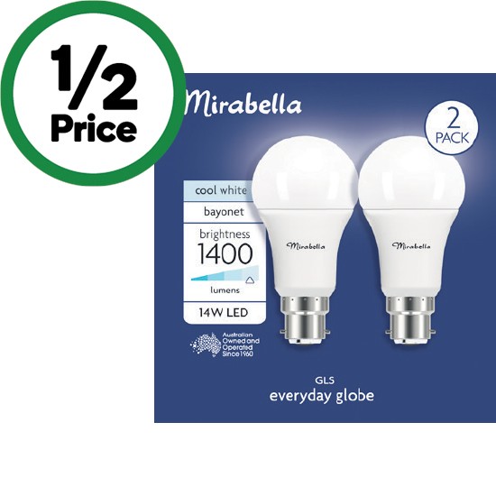 Mirabella LED GLS Bayonet or Edison Screw 14W 1400lm Light Globe Pk 2