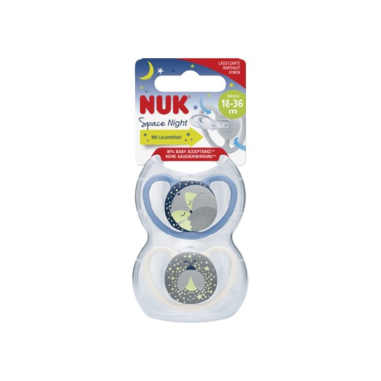 NUK Space Night Silicone Soother 18-36m Pk 2