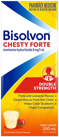 Bisolvon Chesty Forte Double Strength Oral Liquid Chocolate Cherry Flavour 200mL