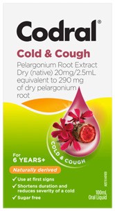 NEW Codral Cold & Cough Pelargonium Root Extract Oral Liquid 100mL