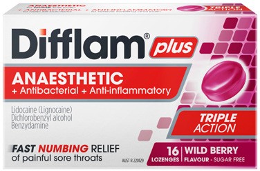 Difflam Plus Anaesthetic Wild Berry 16 Lozenges