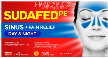 Sudafed PE Sinus + Pain Relief Day & Night 24 Tablets