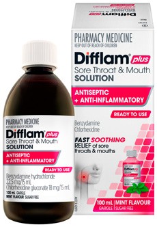 Difflam Plus Ready To Use Sore Throat & Mouth Gargle Solution Mint Flavour 100mL