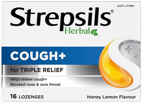 Strepsils Herbal Cough+ Honey Lemon Flavour 16 Lozenges