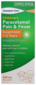 Chemists’ Own Paracetamol Pain & Fever 1-5 Years Oral Liquid 200mL
