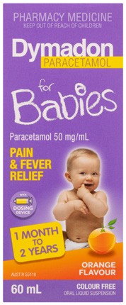 Dymadon Paracetamol For Babies 1 Month - 2 Years Colour Free Orange Flavour 60mL