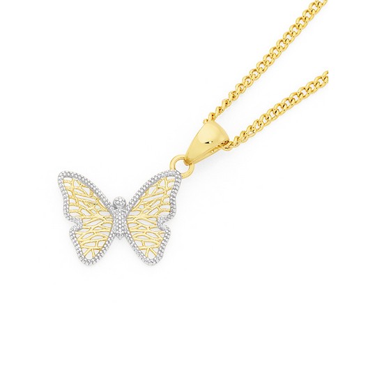 9ct Gold Two Tone Butterfly Pendant