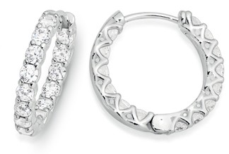Sterling Silver Cubic Zirconia Claw Set Starburst Side Hoops