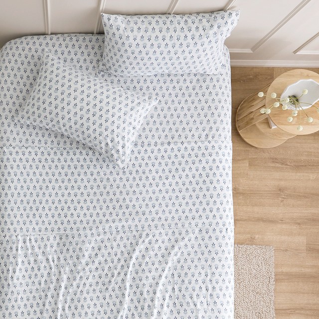 Blue Radha Cotton Printed Flannelette Sheet Set by Habitat