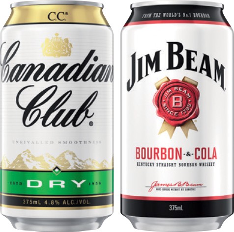 Canadian Club & Dry or Jim Beam & Cola 4.8% Cube 24 Pack