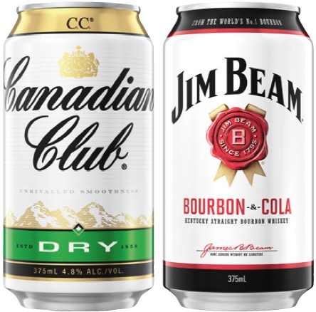 Canadian Club & Dry or Jim Beam & Cola 4.8% Cube 24 Pack