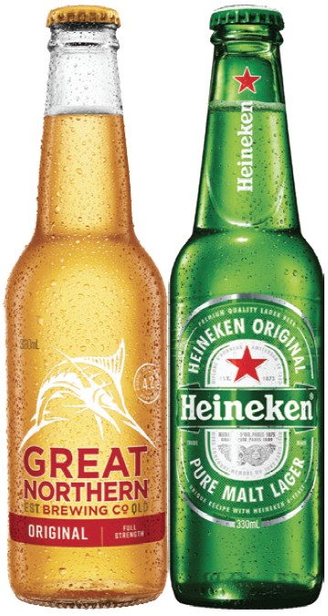 Great Northern Original or Heineken Lager 24 Pack