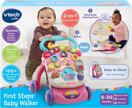 VTech First Steps Baby Walker with Detachable Learning Centre - Pink