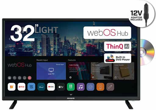 AIWA 32” WebOS Hub TV with Built-in DVD Player Powered by 12V or Mains