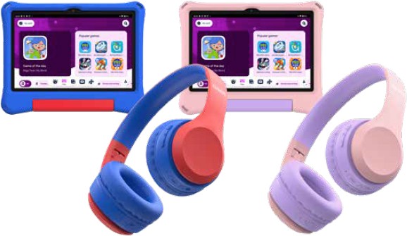 AIWA 10.1” WiFi Tablet with Protective Case & Bonus Bluetooth Headphones - Blue or Pink