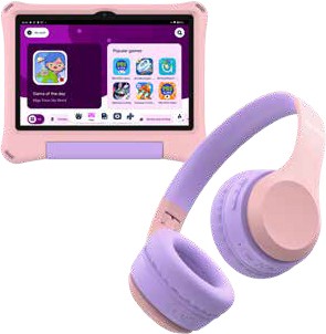 AIWA 10.1” WiFi Tablet with Protective Case & Bonus Bluetooth Headphones - Pink