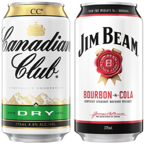 Canadian Club or Jim Beam 4.8% Varieties 10 Pack