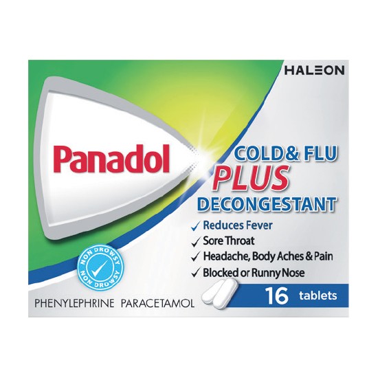 Panadol Cold & Flu Plus Decongestant Tablets Pk 16~