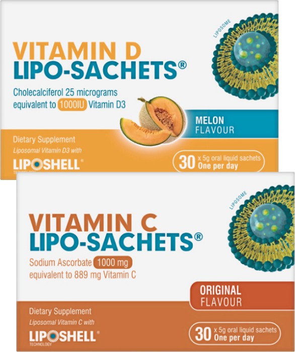 Lipo-Sachets Vitamin D Melon Flavour or Vitamin C Original Flavour 30 Sachets